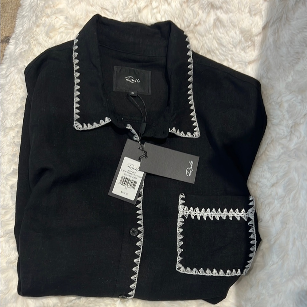 Rails charli black blanket stitch top